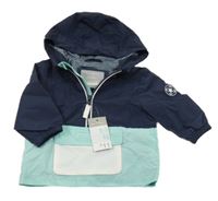 Nové - Tmavomodro-tyrkysová šusťáková jarní bunda s kapucí Primark