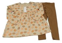 Nové - 2set - Písková bavlněná šatová tunika s dýněmi + hnědé legíny George