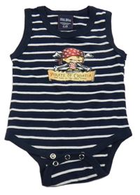 Tmavomodro-biele pruhované body s pirátem