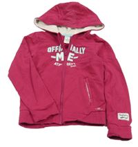 Fuchsiová propínací mikina s nápisem a kapucí Decathlon