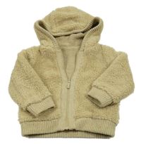 Béžová chlupatá propínací oboustranná mikina s kapucí