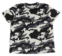 Bielo-čierno-tmavosivé army tričko Shein