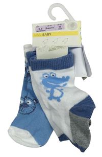 2x ponožky - bílé s dinosaurem + modré s lvy M&S
