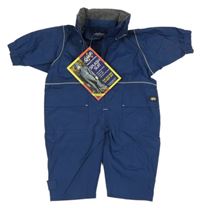 Nové - Tmavomodrá šušťáková nepromokavá kombinéza s ukrývací kapucňa