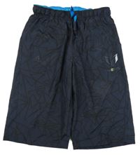 Tmavomodré vzorované šusťákové kraťasy s logem - Messi Adidas