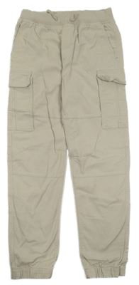 Béžové plátěné cargo cuff kalhoty s úpletovým pasem H&M
