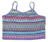 Modro-farebný pruhovaný crop top s výšivkami Shein