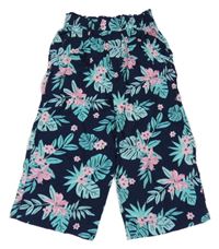 Tmavomodré kvetované ľahké culottes nohavice s listami Y.F.K.