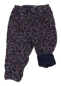 Tmavomodré květované manšestrové podšité kalhoty H&M