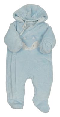 Světlemodrá plyšová zateplená kombinéza s liškou a kapucí Mothercare