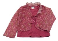 Růžové tričko s našitým šifonovým květovaným bolerkem C&A