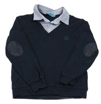 Tmavomodré triko s košilovým límcem 