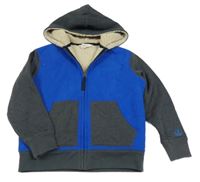 Modro-šedá zateplená propínací mikina s kapucí 