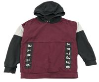 Vínovo-bielo-tmavosivá mikina s kapucňou Tu