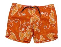 Červeno-oranžové plážové kraťasy s listami Vertbaudet