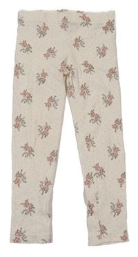 Smetanové žebrované květované legíny M&S