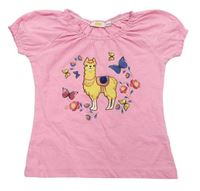 Ružové tričko s lamou a motýly Kids