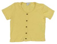 Žlté rebrované crop tričko s gombíkmi Primark