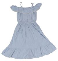 Modro-biele pruhované krepové šaty s volánem H&M