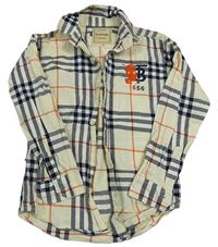 Smetanovo-tmavomodro-oranžová kockovaná košeľa Burberry