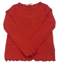Červené žebrované triko s mašlí H&M