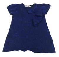 Tmavomodré trblietavé svetrové šaty s mašlou H&M