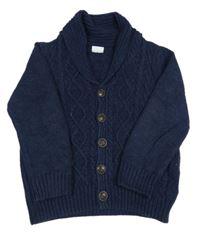 Tmavomodrý melírovaný vzorovaný propínací svetr F&F