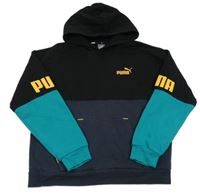 Čierno-tmavomodro-zelená mikina s logom a nápisom zn. Puma