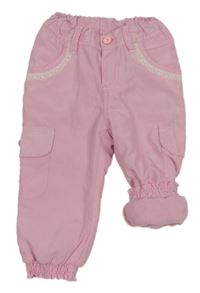 Růžové šusťákové zateplené cargo kalhoty Ergee