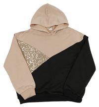 Ružovo-čierna mikina s flitrami a kapucňou Shein