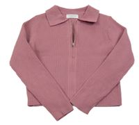 Starorůžový žebrovaný propínací crop svetr s límečkem Primark