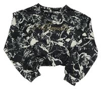 Čierno-biela batikovaná crop mikina s nápisom E-Vie