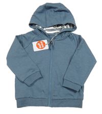 Nové - Šedomodrá propínací mikina s nápisem a kapucí Tu