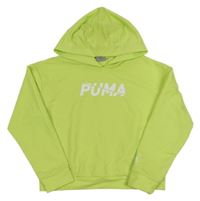 Neonově zelená crop sportovní mikina s logem a kapucí Puma