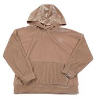 Ružová rebrovaná zamatová mikina so srdcem a kapucňou Tu