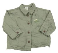 Khaki rifľová košeľová bunda s květem H&M