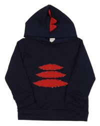 Tmavomodro-červená mikina s pruhmi a kapucňou s ostny