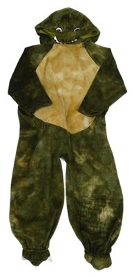Kostým - Tmavozeleno-béžová plyšová kombinéza s kapucí - Dino 