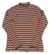 Pudrovo-růžovo-antracitové žebrované pruhované triko Yigga