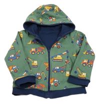 Zelená prepínaci obojstranná mikina s bagrami a kapucňou Jojo Maman Bébé