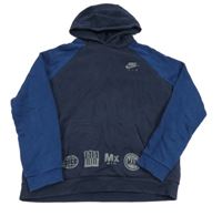 Tmavomodrá mikina s potiskem a logem a kapucí Nike