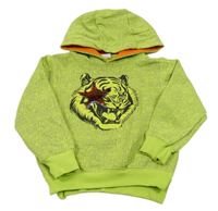 Svetlozelená mikina s nápismi a tigrom a kapucňou