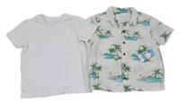 Nové - 2set - Béžová košile s palmami + bílé tričko Matalan