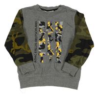 Šedo-khaki mikina s nápismi a army rukávy