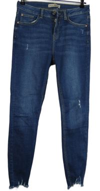 Dámske tmavomodré skinny rifle s vyšúchaním Denim
