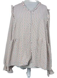 Dámská bílo-černo-oranžová vzorovaná halenka TU 