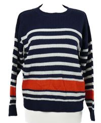 Dámský tmavomodro-bílo-červený pruhovaný svetr Studio 