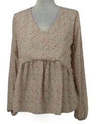 Dámska pudrová kvietkovana peplum blúzka Hailys