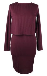 Dámske vínové rebrované šaty s volánem River Island