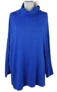 Nové - Dámská safírová svetrová tunika s komínovým límcem